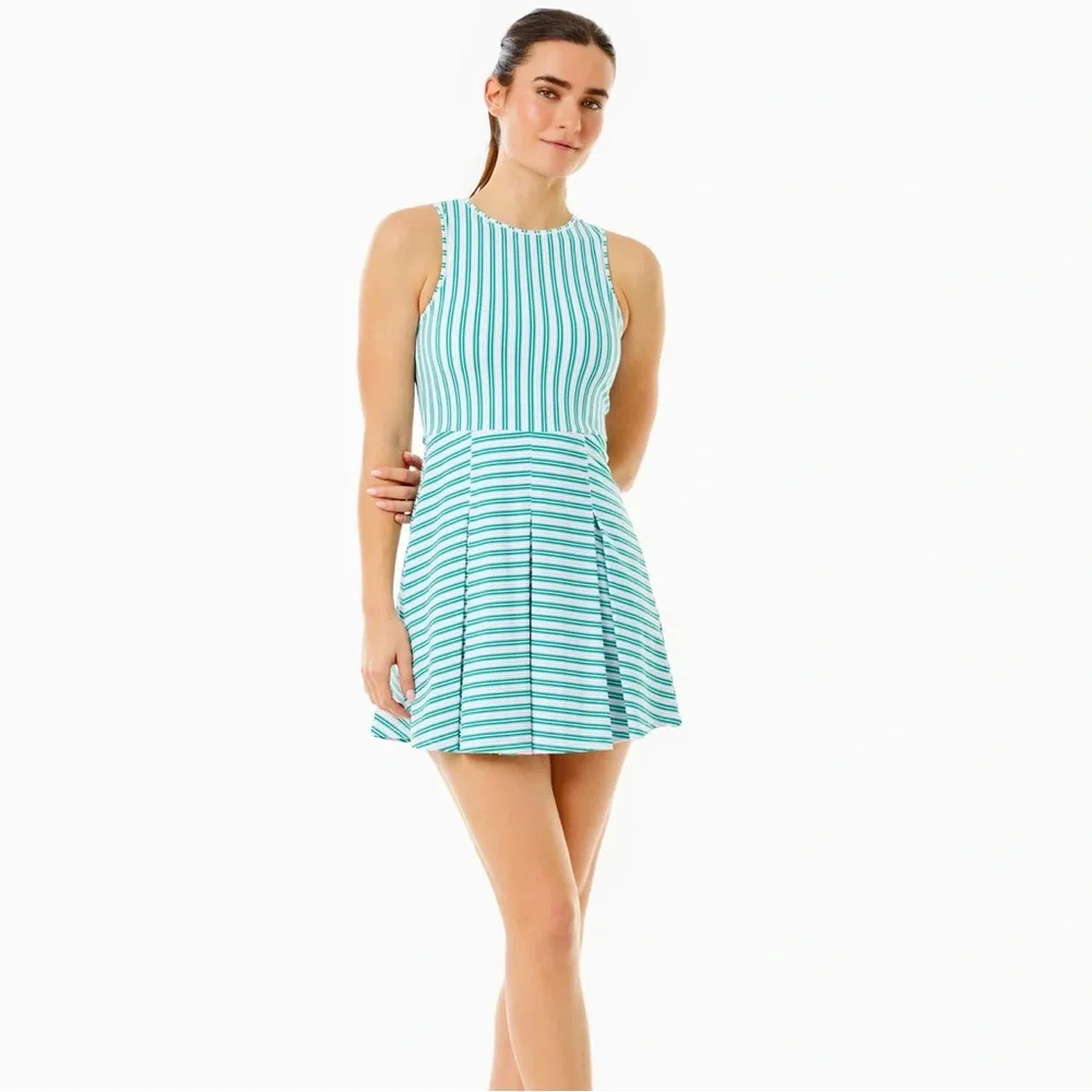 NWT ADDISON BAY RACQUET DRESS IN WATERMELON STRIPE Sz S - Picture 2 of 9